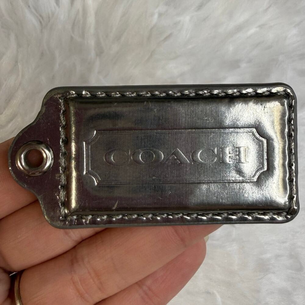 COACH Silver Patent Leather Fob Bag Charm Hang tag Hangtag